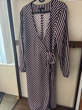 Banana Republic Burgundy and White Striped Wrap Midi Dress